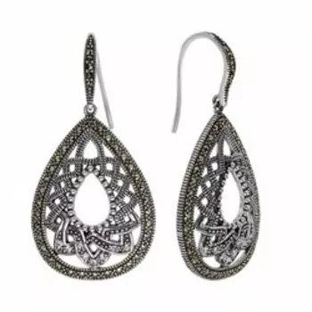 Серебряные серьги с горным хрусталем и марказитами