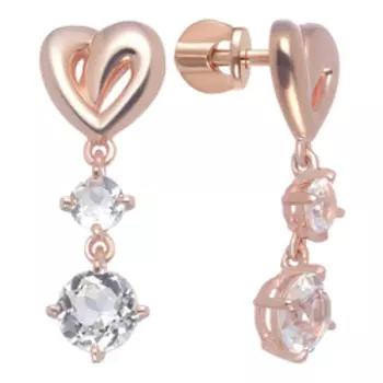 Серебряные серьги с горным хрусталем "Сердечки"