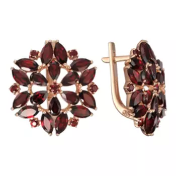 Серебряные серьги с гранатами "Цветы"