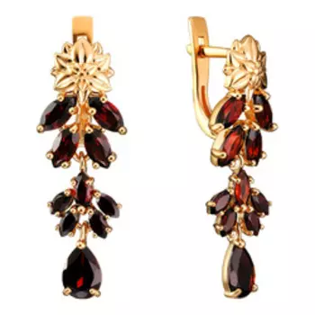 Серебряные серьги с гранатами "Цветы"