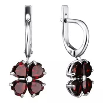 Серебряные серьги с гранатами "Цветы"