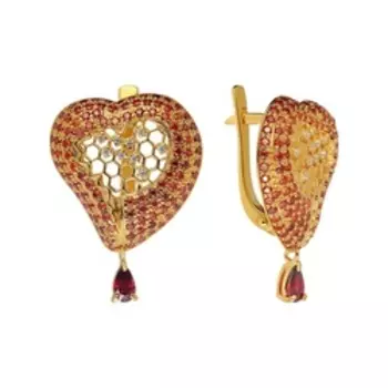 Серебряные серьги с гранатами, фианитами и нанокристаллами "Сердца"