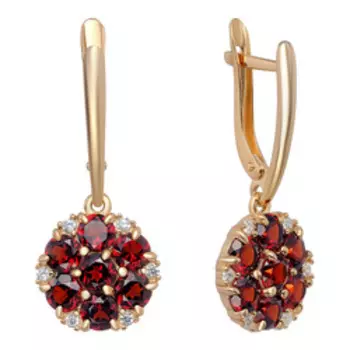 Серебряные серьги с гранатами и фианитами "Цветы"