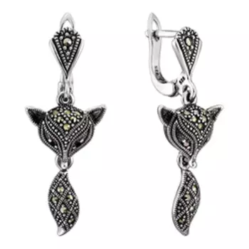 Серебряные серьги с гранатами и марказитами "Лисички"