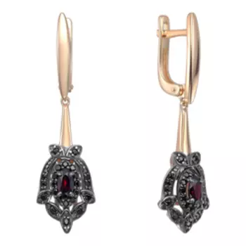 Серебряные серьги с гранатами и шпинелью "Цветы"