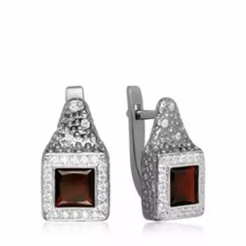 Серебряные серьги с гранатом и фианитами