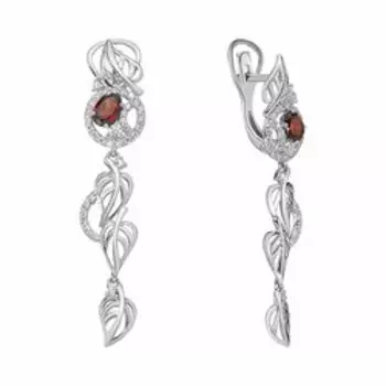 Серебряные серьги с гранатом и фианитами