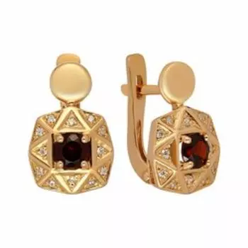 Серебряные серьги с гранатом и кубическим цирконием