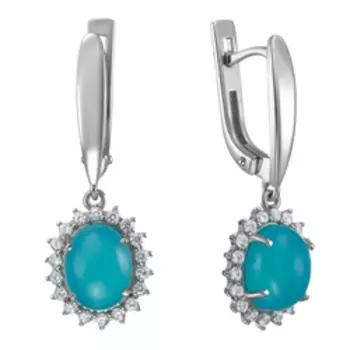 Серебряные серьги с халцедонами и фианитами