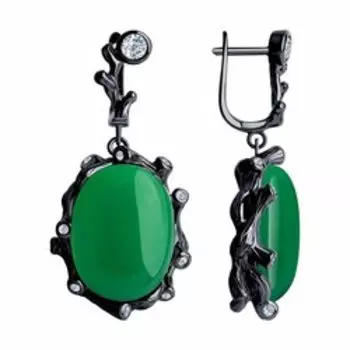 Серебряные серьги с халцедонами и фианитами