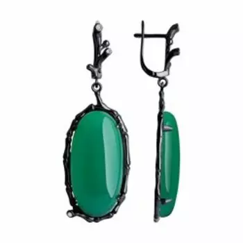 Серебряные серьги с халцедоном и фианитами