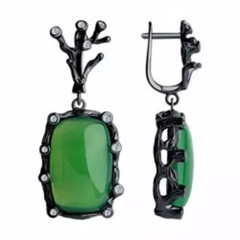 Серебряные серьги с халцедоном и фианитами