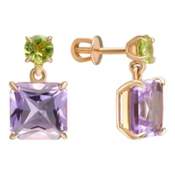 Серебряные серьги с хризолитами и аметистами