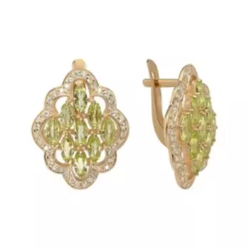 Серебряные серьги с хризолитами и фианитами