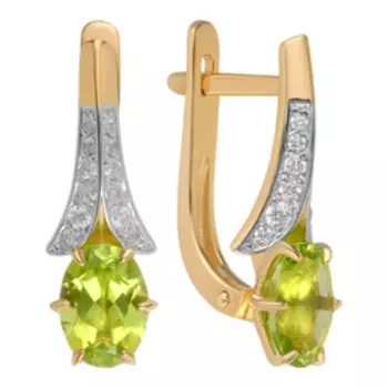 Серебряные серьги с хризолитами и фианитами