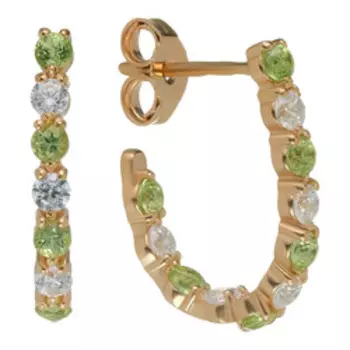 Серебряные серьги с хризолитами и фианитами