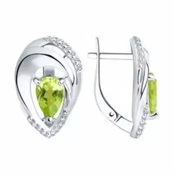 Серебряные серьги с хризолитами и фианитами