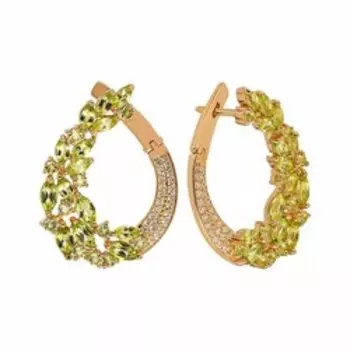 Серебряные серьги с хризолитами и фианитами