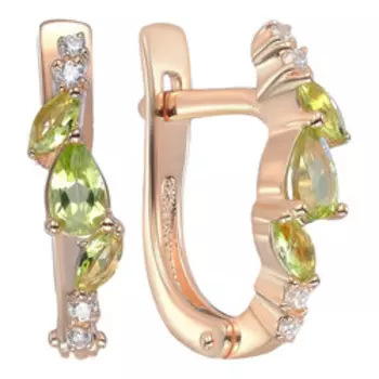 Серебряные серьги с хризолитами, кварцем и фианитами