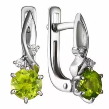 Серебряные серьги с хризолитом и фианитами