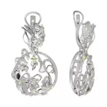 Серебряные серьги с хризолитом и фианитами