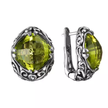 Серебряные серьги с хризолитовым кварцем