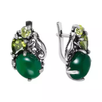 Серебряные серьги с хризопразами и фианитами