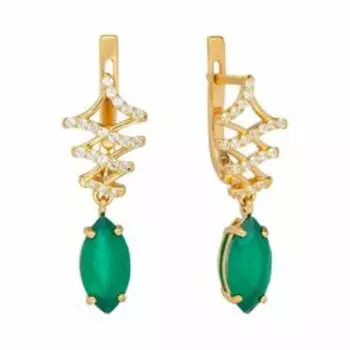 Серебряные серьги с хризопразами и фианитами