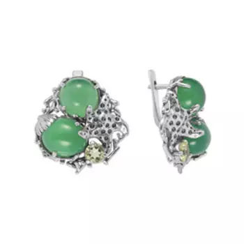 Серебряные серьги с хризопразами и кварцем