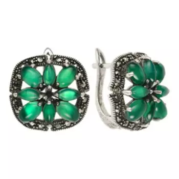 Серебряные серьги с хризопразами и марказитами