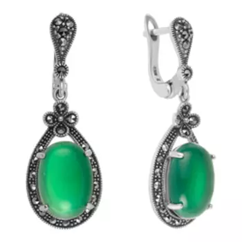 Серебряные серьги с хризопразами и марказитами