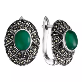 Серебряные серьги с хризопразами и марказитами