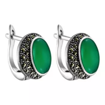 Серебряные серьги с хризопразами и марказитами