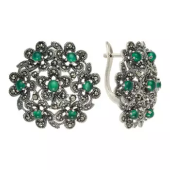 Серебряные серьги с хризопразами и марказитами "Цветы"