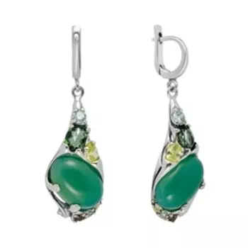 Серебряные серьги с хризопразом и фианитами