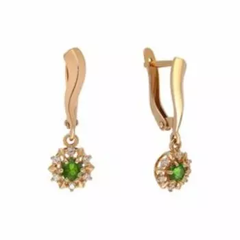 Серебряные серьги с хромдиопсидами и фианитами