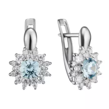 Серебряные серьги с имитацией бриллианта и фианитами "Цветы"