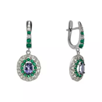 Серебряные серьги с иолитами, агатами и фианитами