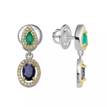 Серебряные серьги с иолитами, агатами и фианитами