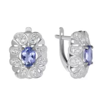 Серебряные серьги с иолитами и фианитами