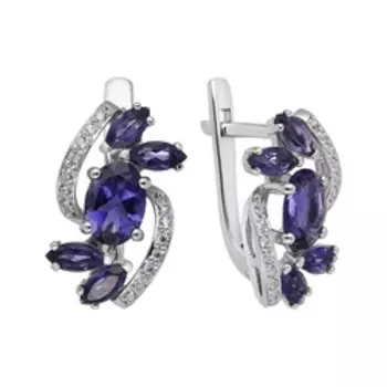 Серебряные серьги с иолитами и фианитами