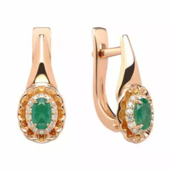 Серебряные серьги с изумрудами и фианитами