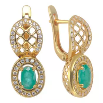 Серебряные серьги с изумрудами и фианитами