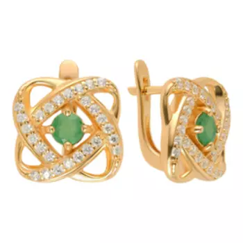 Серебряные серьги с изумрудами и фианитами