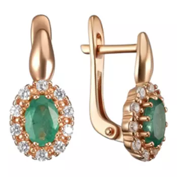 Серебряные серьги с изумрудами и фианитами