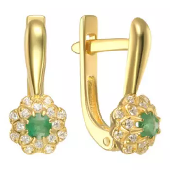 Серебряные серьги с изумрудами и фианитами