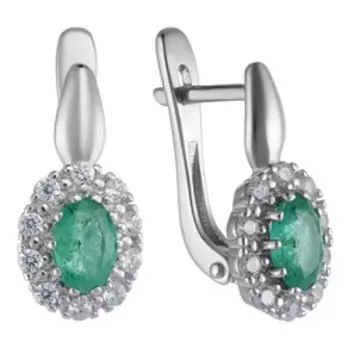 Серебряные серьги с изумрудами и фианитами