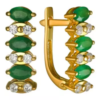 Серебряные серьги с изумрудами и фианитами