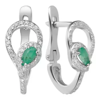 Серебряные серьги с изумрудами и фианитами