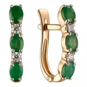 Серебряные серьги с изумрудами и фианитами